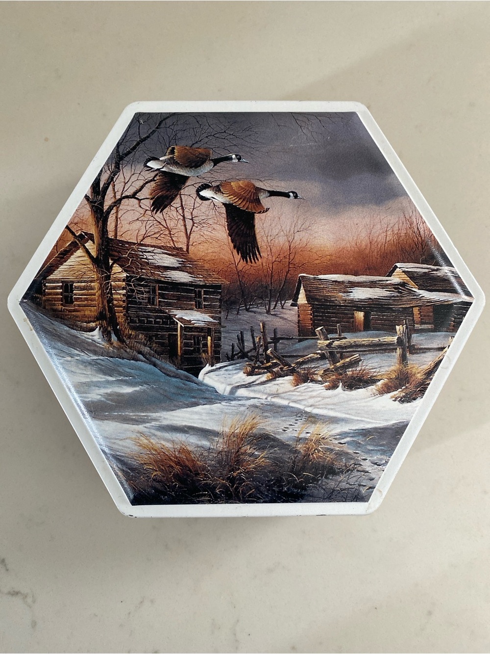 Terry Redlin 2000 Hexagon Tin Titled Winter
Windbreak